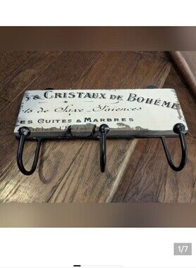 Vintage French Antique Style Signboard Wall Hook Rack Cedar Mountain Studios